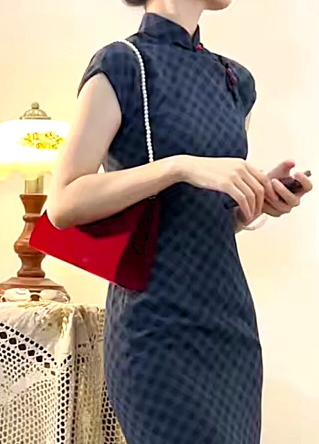 チャイナロングドレス《ブルーチェック》