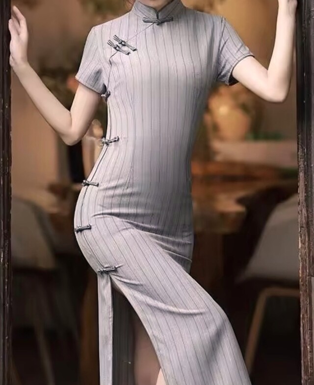 チャイナドレス《グレーストライプ》