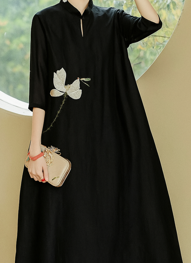 チャイナドレス黒《蓮花》