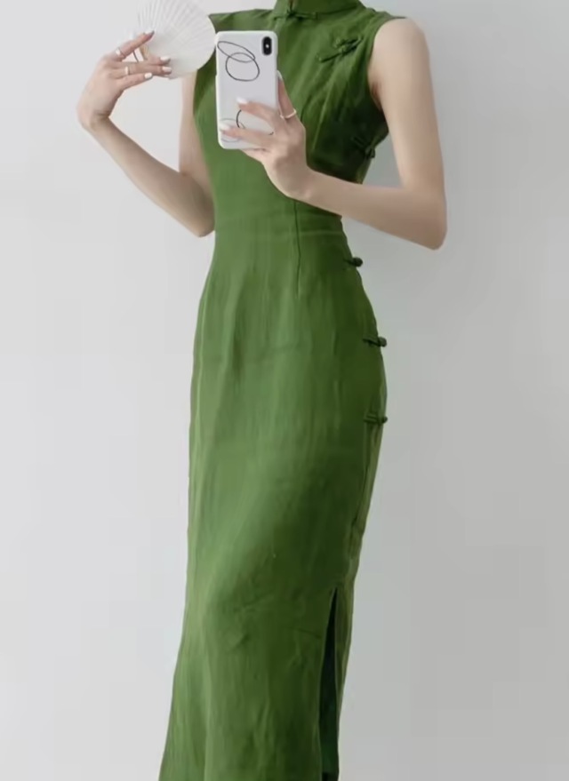 チャイナロングドレス《モスグリーン》
