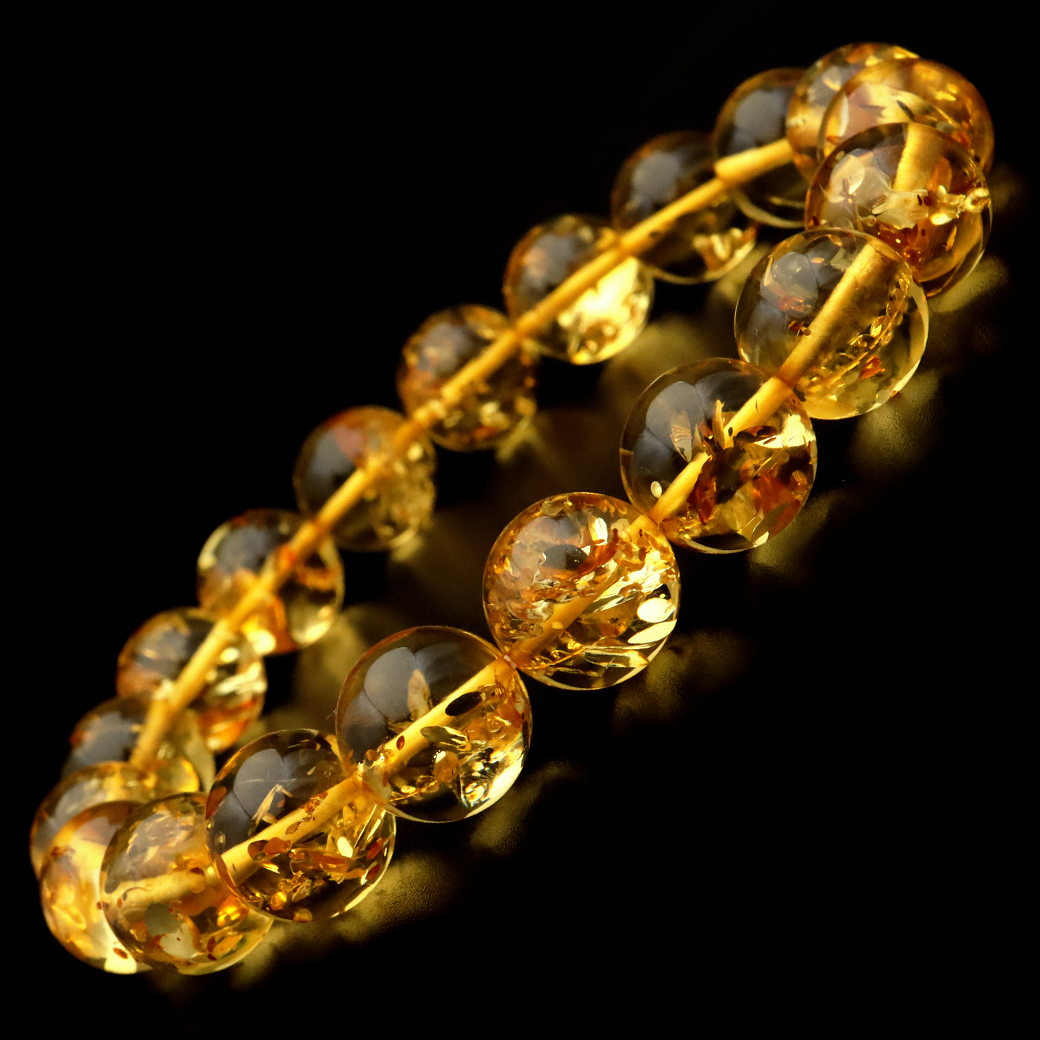 琥珀 アンバー ブレスレット パワーストーン 天然 11.5mm バルト海産 ナチュラルカラー