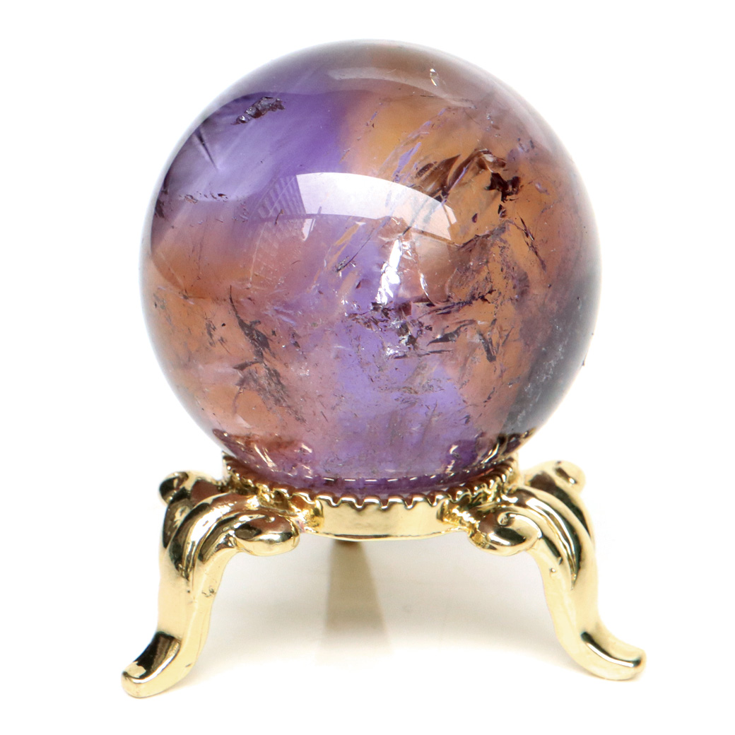 アメトリン 紫黄水晶 丸玉 ブラジル バイーア州産 虹入り レインボー 直径約33mm 台座付き 1点もの アメジスト
