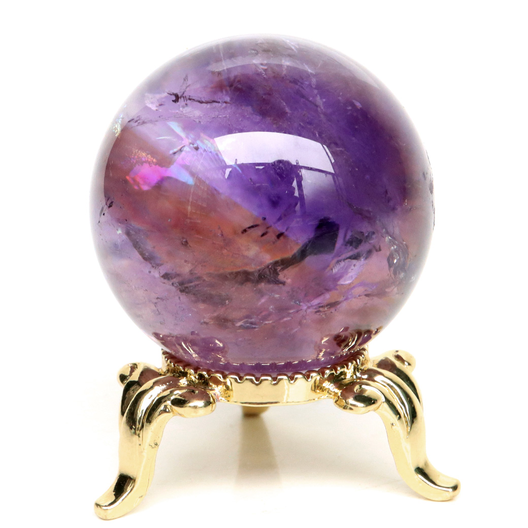 アメトリン 紫黄水晶 丸玉 ブラジル バイーア州産 虹入り レインボー 直径約35mm 台座付き 1点もの アメジスト