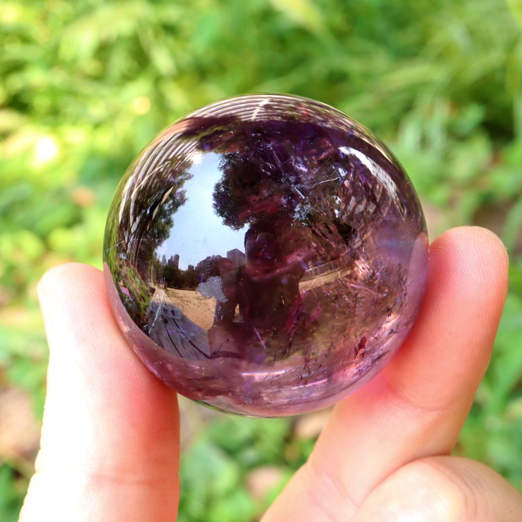 アメジスト 紫水晶 丸玉 虹入り レインボー ブラジル バイーア州産 AAA 直径約44mm 台座付き 1点もの スフィア 2月 誕生石 置き物