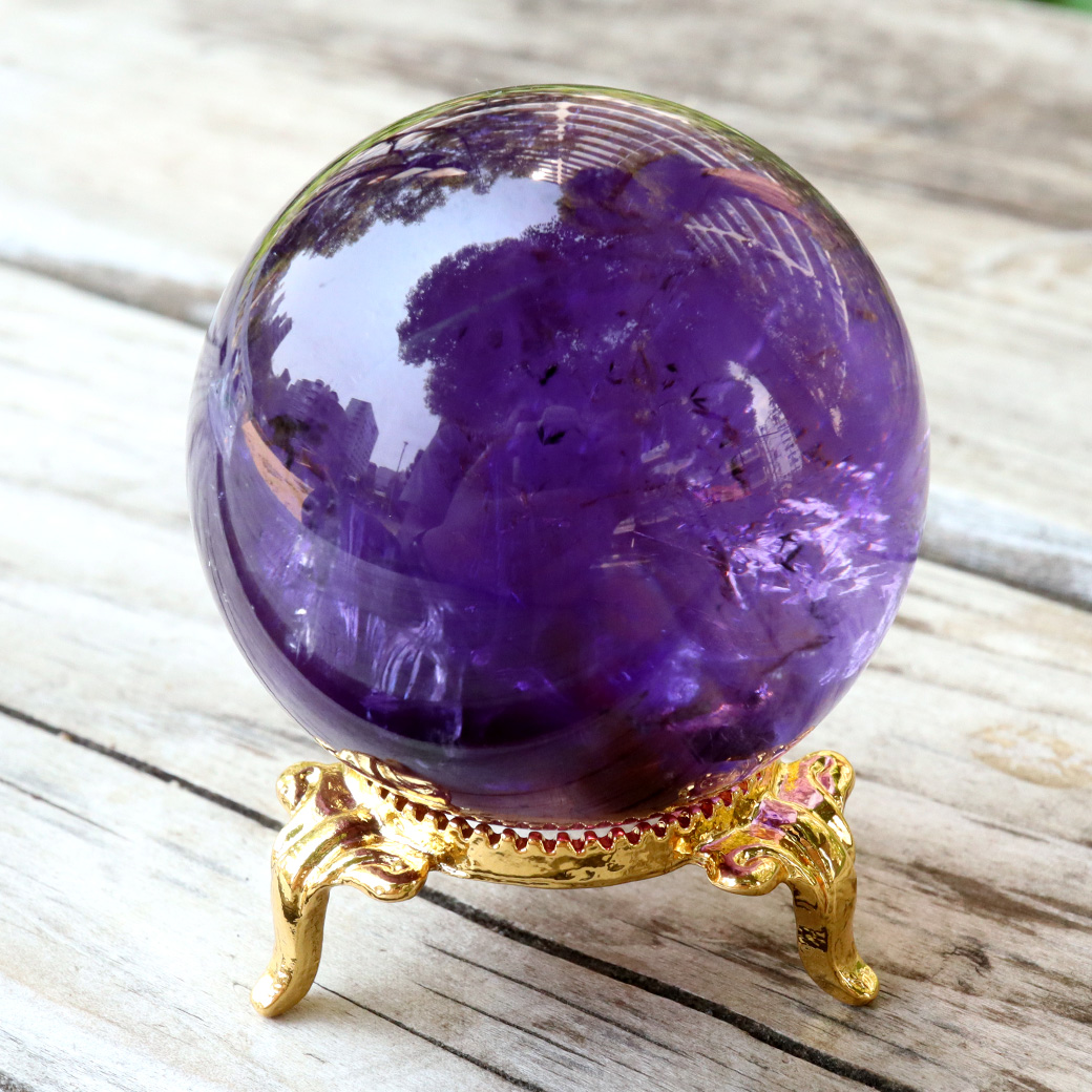 アメジスト 紫水晶 丸玉 ブラジル バイーア州産 AAA 直径約44mm 台座付き 1点もの スフィア 2月 誕生石 置き物