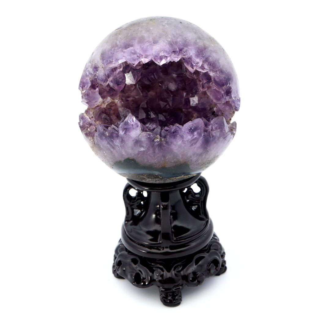 アメジスト 笑口 丸玉 台座付き ジオード 1点もの 天然石 紫水晶 パワーストーン ウルグアイ産