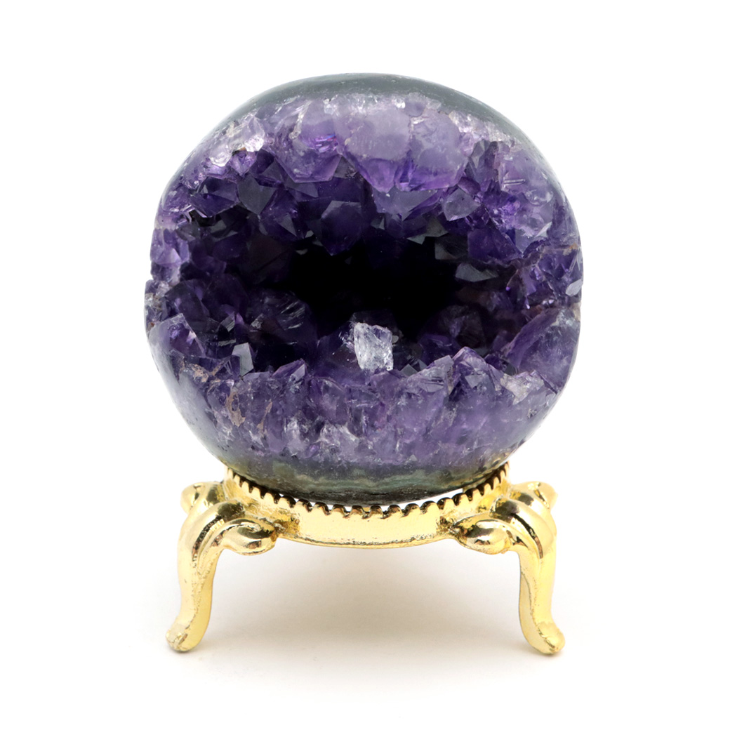 アメジスト 笑口 丸玉 直径41mm 77g 台座付き ジオード 1点もの 天然石 紫水晶 笑い口 2月 誕生石 原石 置き物 置物 縁起物 開運 パワーストーン ウルグアイ産 amethyst