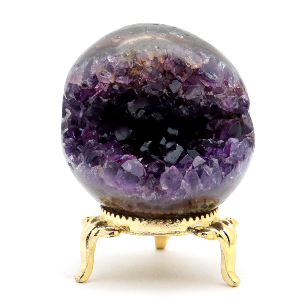 アメジスト 笑口 丸玉 直径47mm 109g 台座付き ジオード 1点もの 天然石 紫水晶 笑い口 2月 誕生石 原石 置き物 置物 縁起物 開運 パワーストーン ウルグアイ産 amethyst