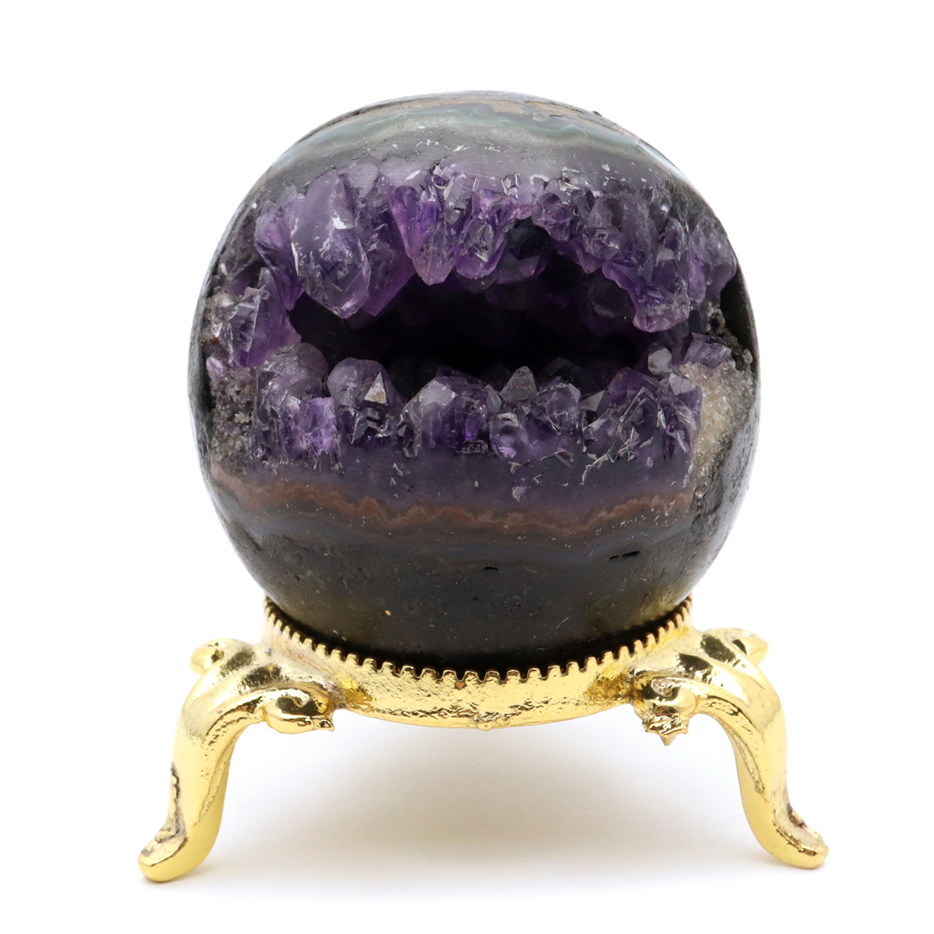 アメジスト 笑口 丸玉 台座付き ジオード 1点もの 天然石 紫水晶 笑い口 2月 誕生石 原石 置物 縁起物 開運 パワーストーン