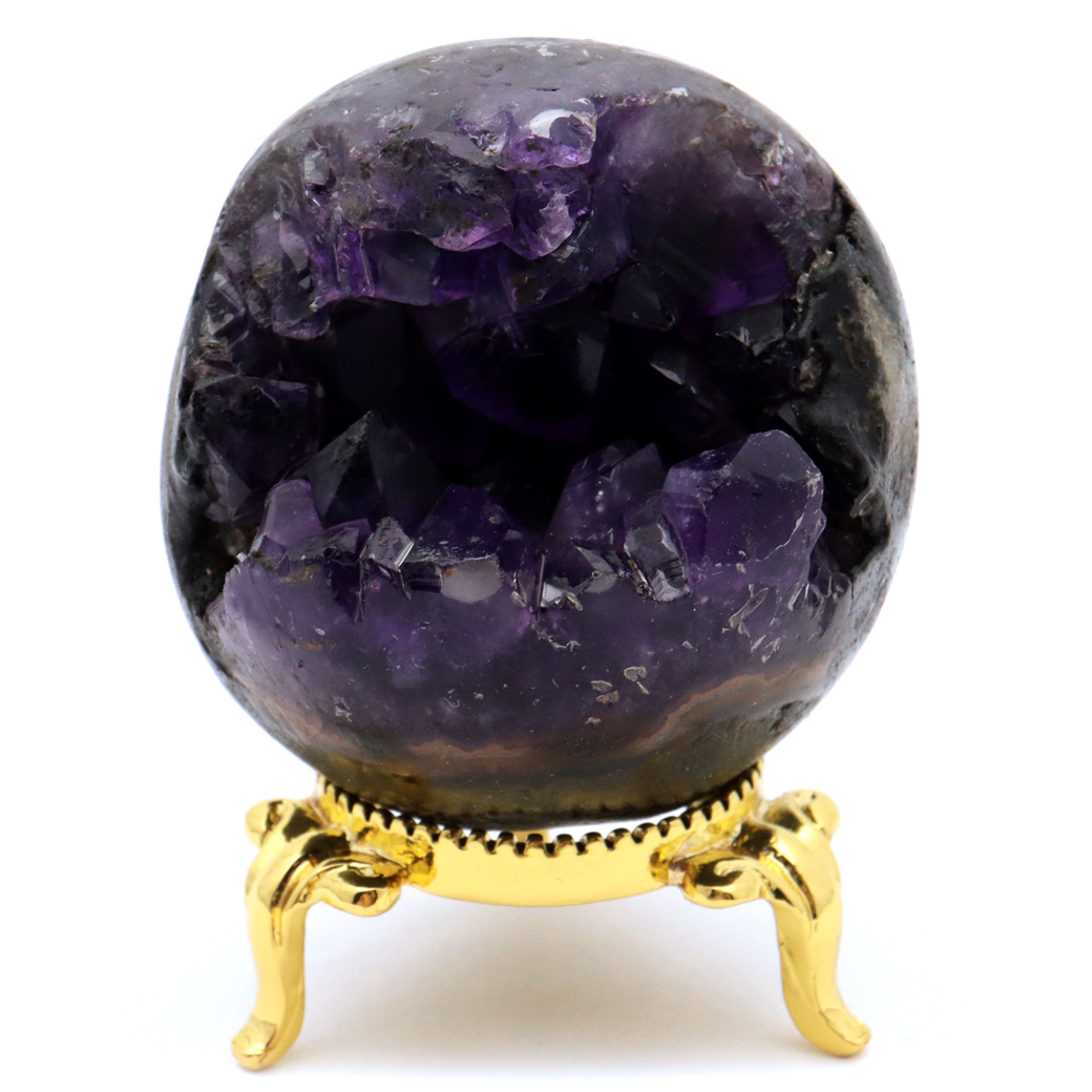 アメジスト 笑口 丸玉 台座付き ジオード 1点もの 天然石 紫水晶 笑い口 2月 誕生石 原石 置物 縁起物 開運 パワーストーン