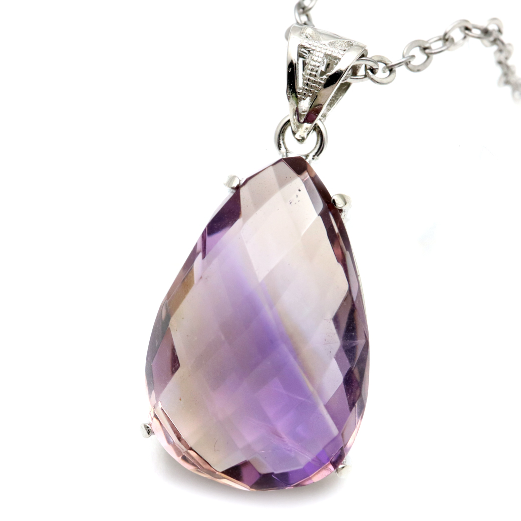 アメトリン 紫黄水晶 ネックレス しずく ドロップ ファセットカット 天然石 ペンダント Silver925 パワーストーン 1点物