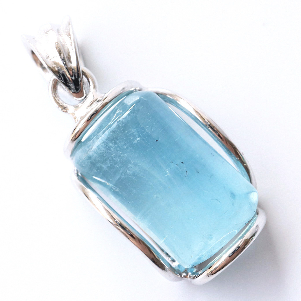 アクアマリン 原石 ポリッシュ ペンダント Silver925 チェーン付き