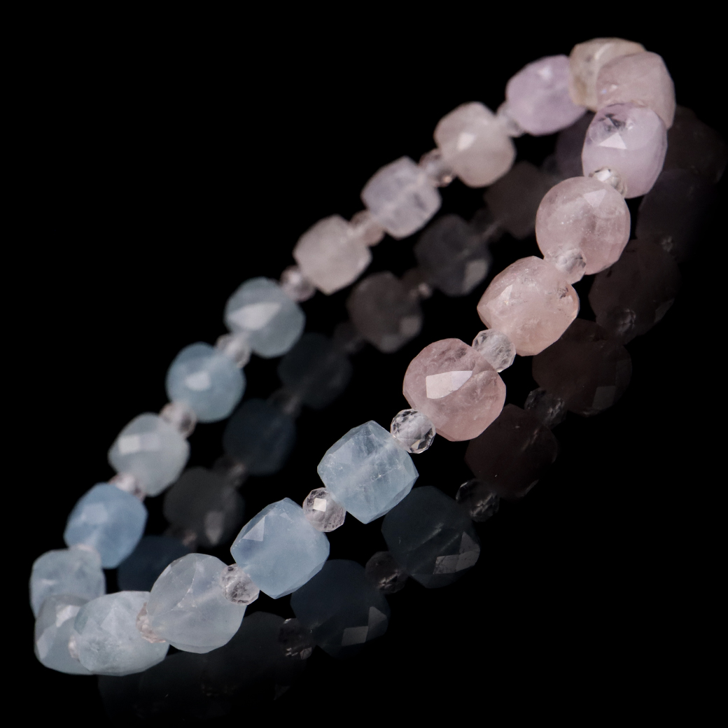 アクアマリン モルガナイト ブレスレット レディース ピンクアクアマリン キューブ ツートンカラー ベリル 3月 誕生石