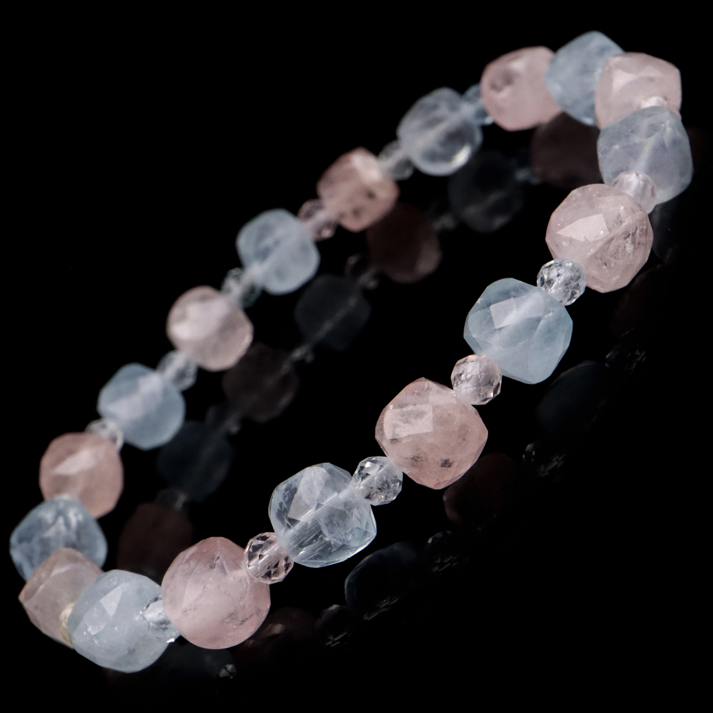 アクアマリン モルガナイト ブレスレット レディース ピンクアクアマリン キューブ MIXカラー ベリル 3月 誕生石