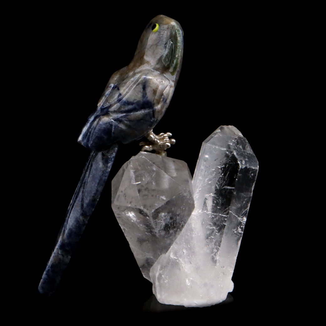 天然石 鳥 置き物 オーナメント 宝石鳥 インコ ソーダライト オウム 水晶 クラスター 原石 パワーストーン 彫刻 彫り物 天然石 1点もの
