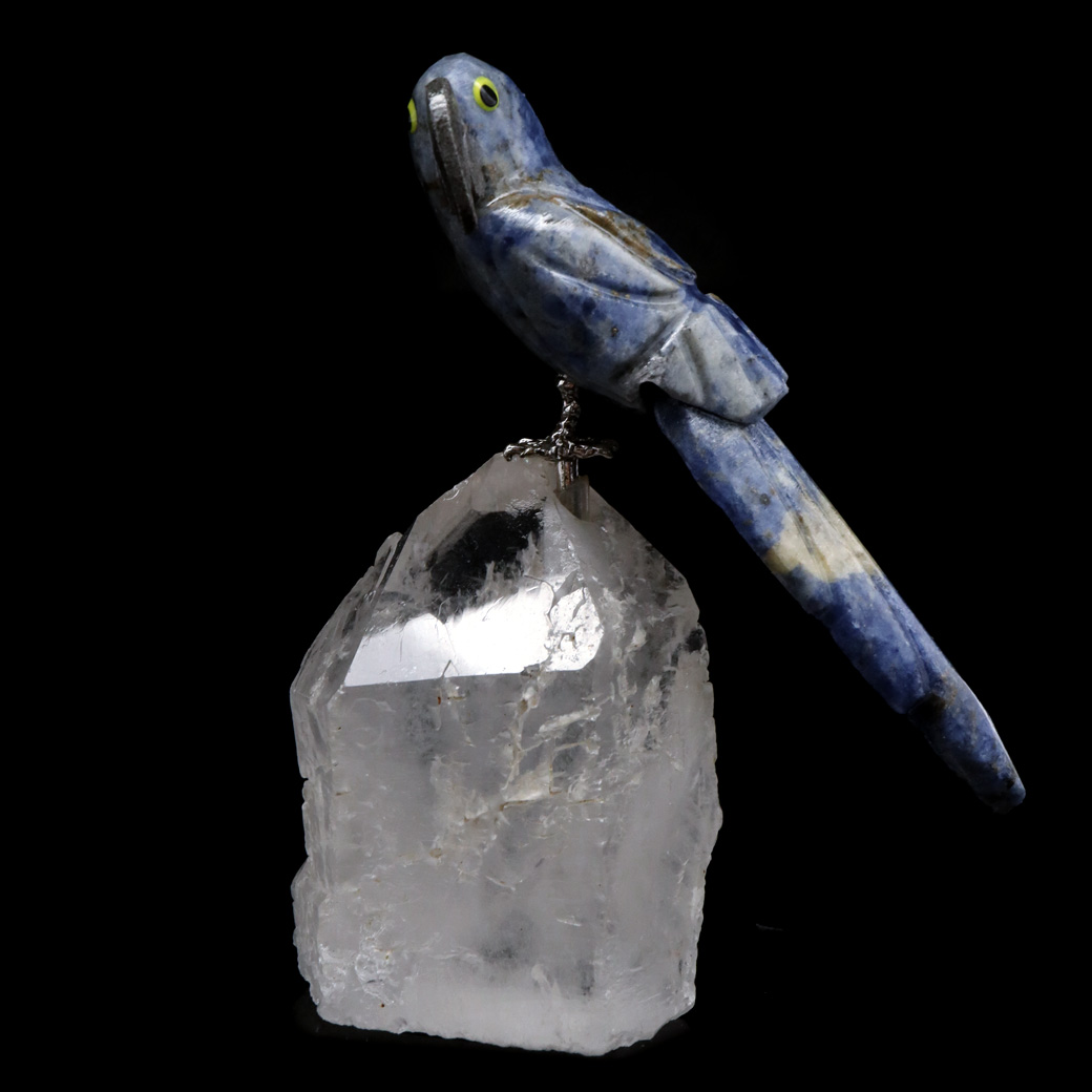 天然石 鳥 置き物 オーナメント 宝石鳥 インコ ソーダライト オウム 水晶 クラスター 原石 パワーストーン 彫刻 彫り物 天然石 1点もの