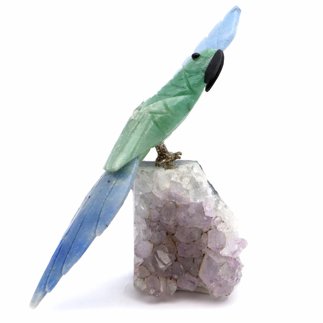 天然石 鳥 置き物 オーナメント 宝石鳥 インコ インド翡翠 ソーダライト オウム アメジスト 紫水晶 クラスター 原石 パワーストーン 彫刻