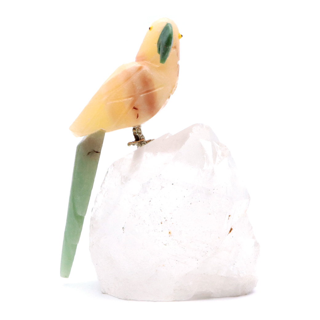 天然石 鳥 置き物 オーナメント 宝石鳥 インコ アラゴナイト オウム 水晶 クラスター 原石 パワーストーン 彫刻 彫り物 天然石 1点もの