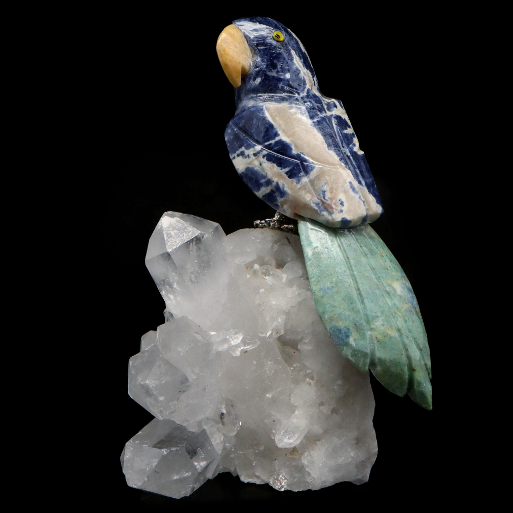 天然石 鳥 置き物 オーナメント 宝石鳥 インコ ソーダライト オウム 水晶 クラスター 原石 パワーストーン 彫刻 彫り物 天然石 1点もの
