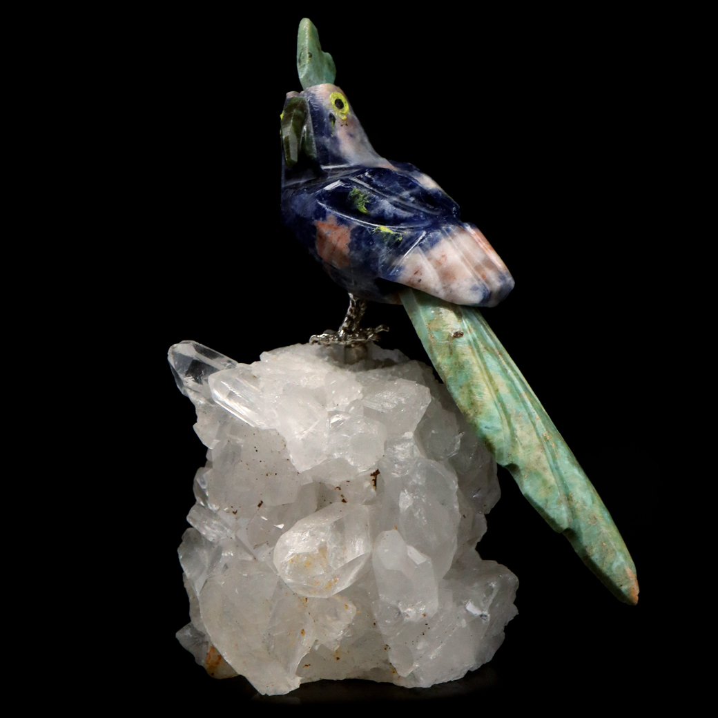 天然石 鳥 置き物 オーナメント 宝石鳥 インコ ソーダライト オウム 水晶 クラスター 原石 パワーストーン 彫刻 彫り物 天然石 1点もの