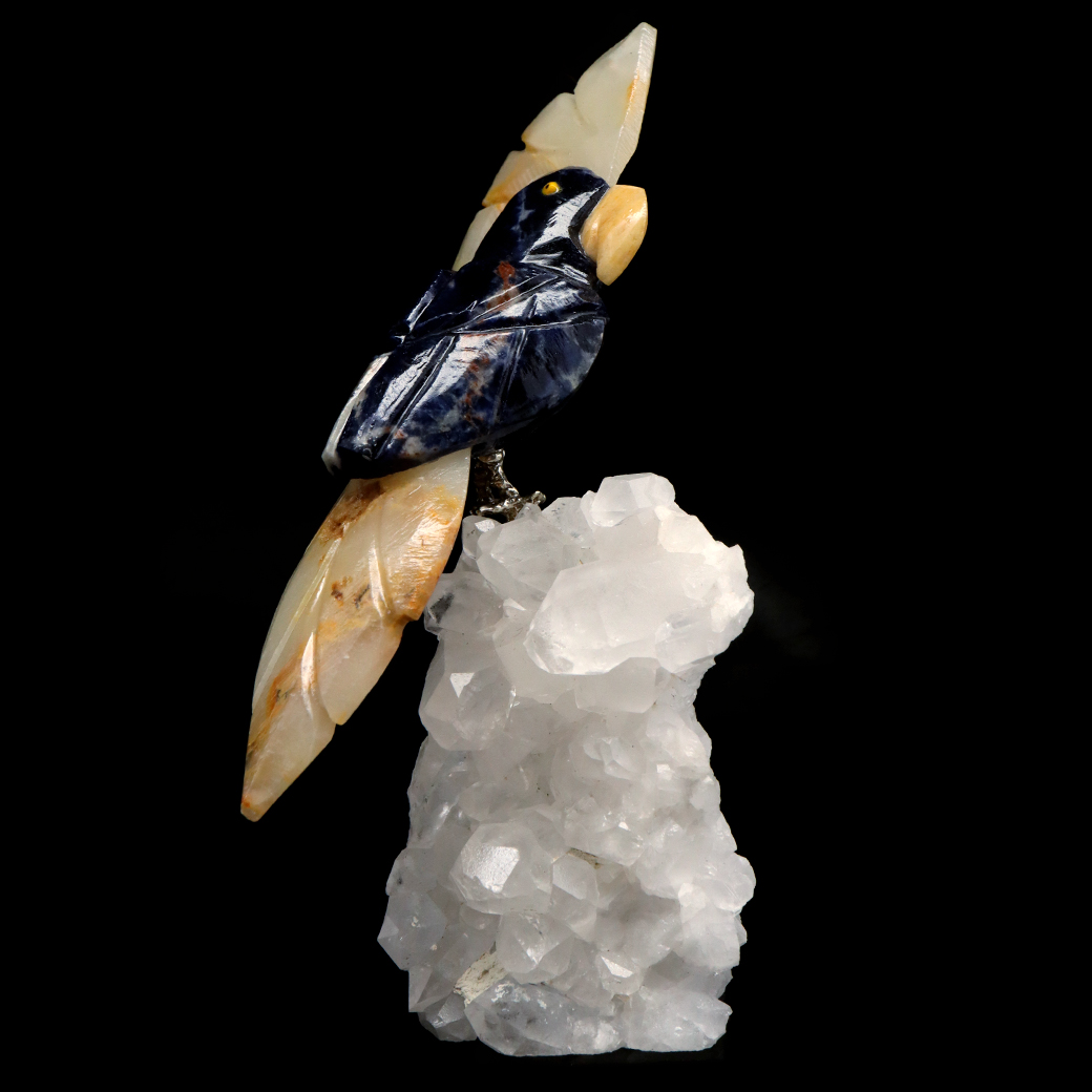 天然石 鳥 置き物 オーナメント 宝石鳥 インコ ソーダライト オウム 水晶 クラスター 原石 パワーストーン 彫刻 彫り物 天然石 1点もの