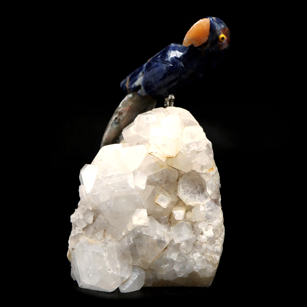天然石 鳥 置き物 オーナメント 宝石鳥 インコ ソーダライト オウム 水晶 クラスター 原石 パワーストーン 彫刻 彫り物