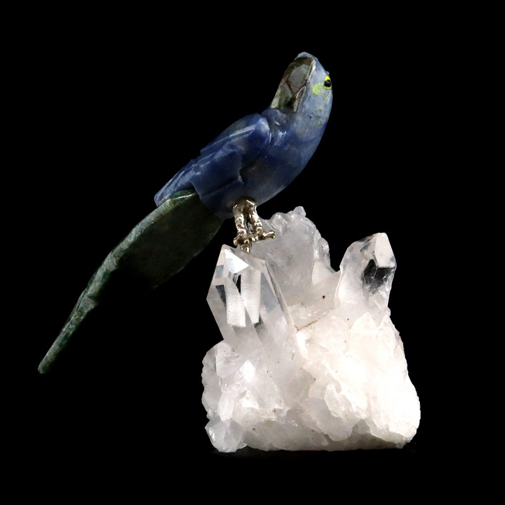 天然石 鳥 置き物 オーナメント 宝石鳥 インコ ソーダライト オウム 水晶 クラスター 原石 パワーストーン 彫刻 彫り物 天然石 1点もの