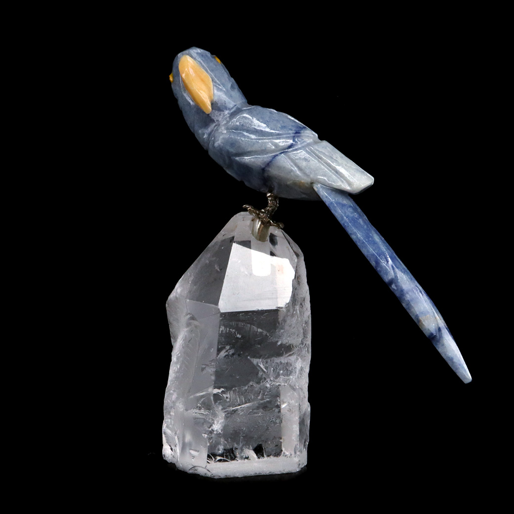 天然石 鳥 置き物 オーナメント 宝石鳥 インコ ソーダライト オウム 水晶 クラスター 原石 パワーストーン 彫刻 彫り物 天然石 1点もの