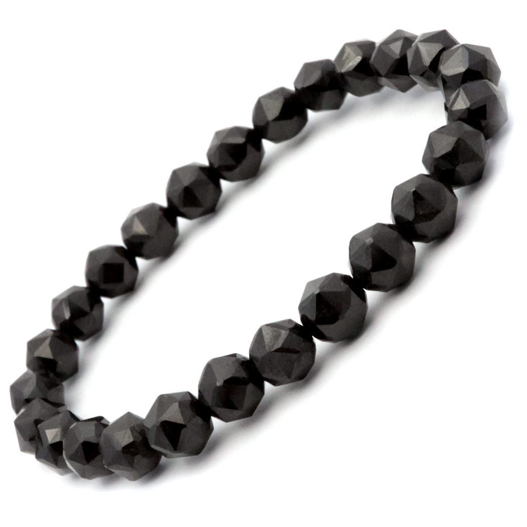 北投石 ブレスレット スターカット 8mm 黒色 台湾産 マイナスイオン測定済み ラジウム ブラック ホクトライト