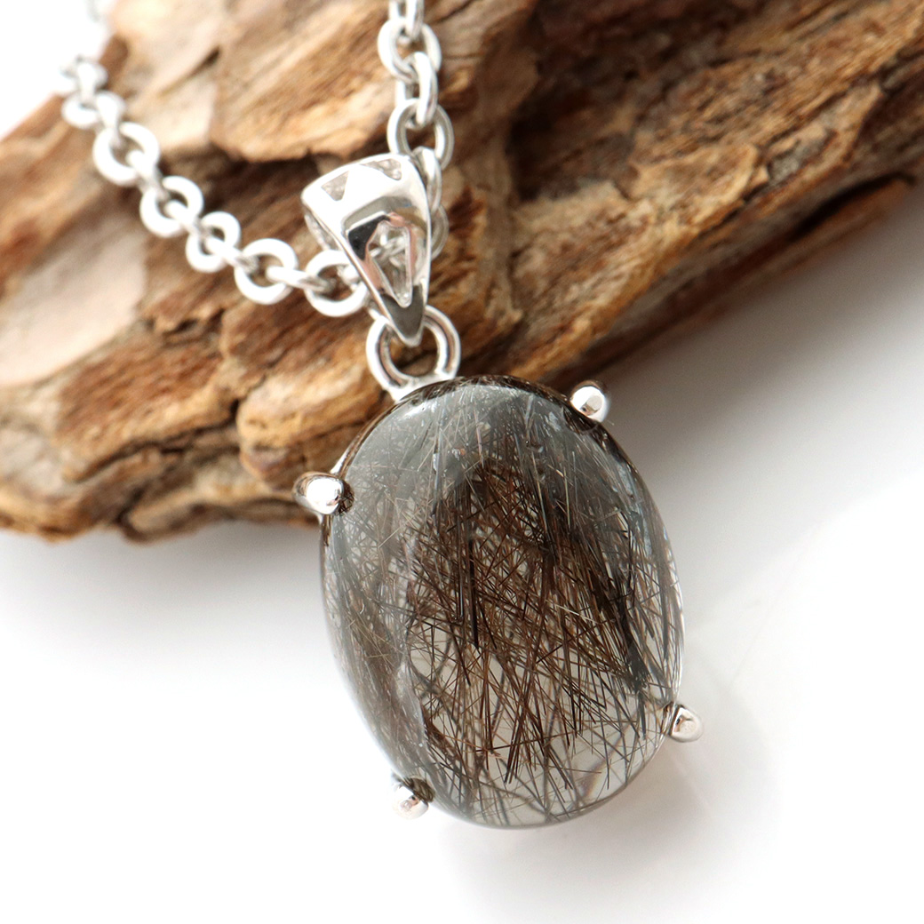 ブラックルチル ペンダント ルチルクォーツ 黒針 Silver925 チェーン付き