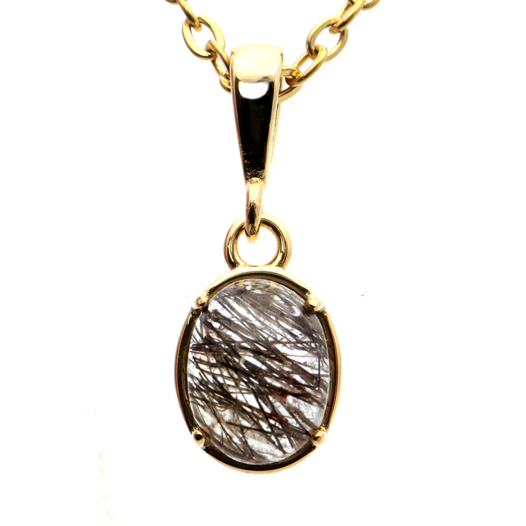 ブラックルチルクォーツ ペンダント ブラジル産 1点もの 天然石 ネックレス ステンレス製 パワーストーン メンズ レディース