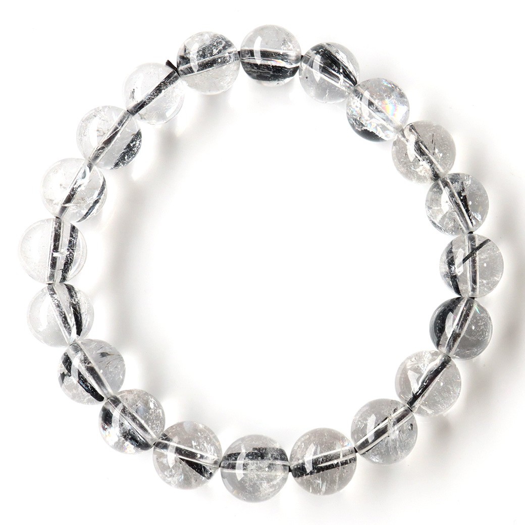 アイリス ブラックトルマリン イン クォーツ ブレスレット 9.5mm 虹入り水晶 1点物