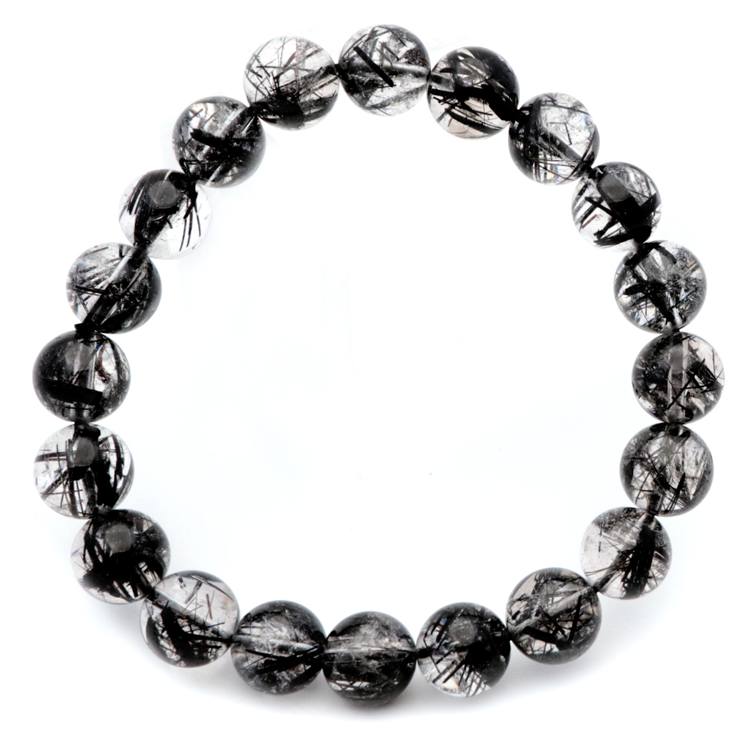 ブラック トルマリン イン クォーツ ブレスレット 9.5mm AAA 虹入り水晶 1点物 10月 誕生石