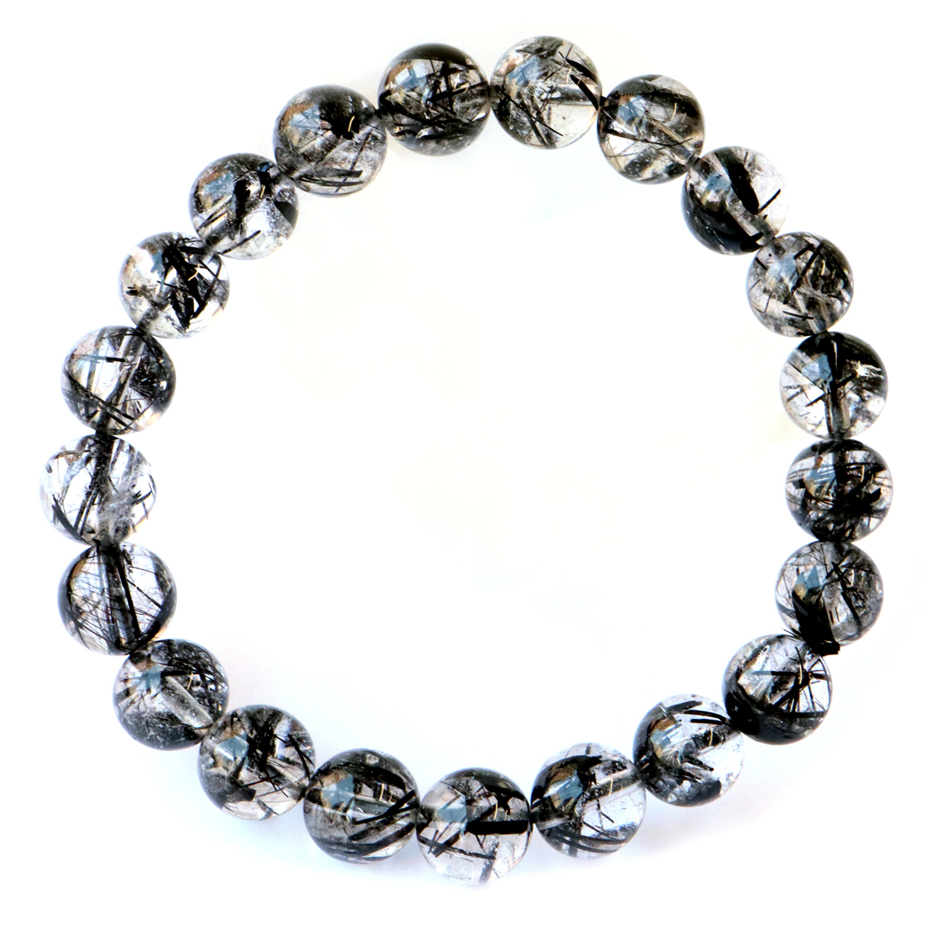 ブラック トルマリン イン クォーツ ブレスレット 9mm AAA 虹入り水晶 1点物 10月 誕生石