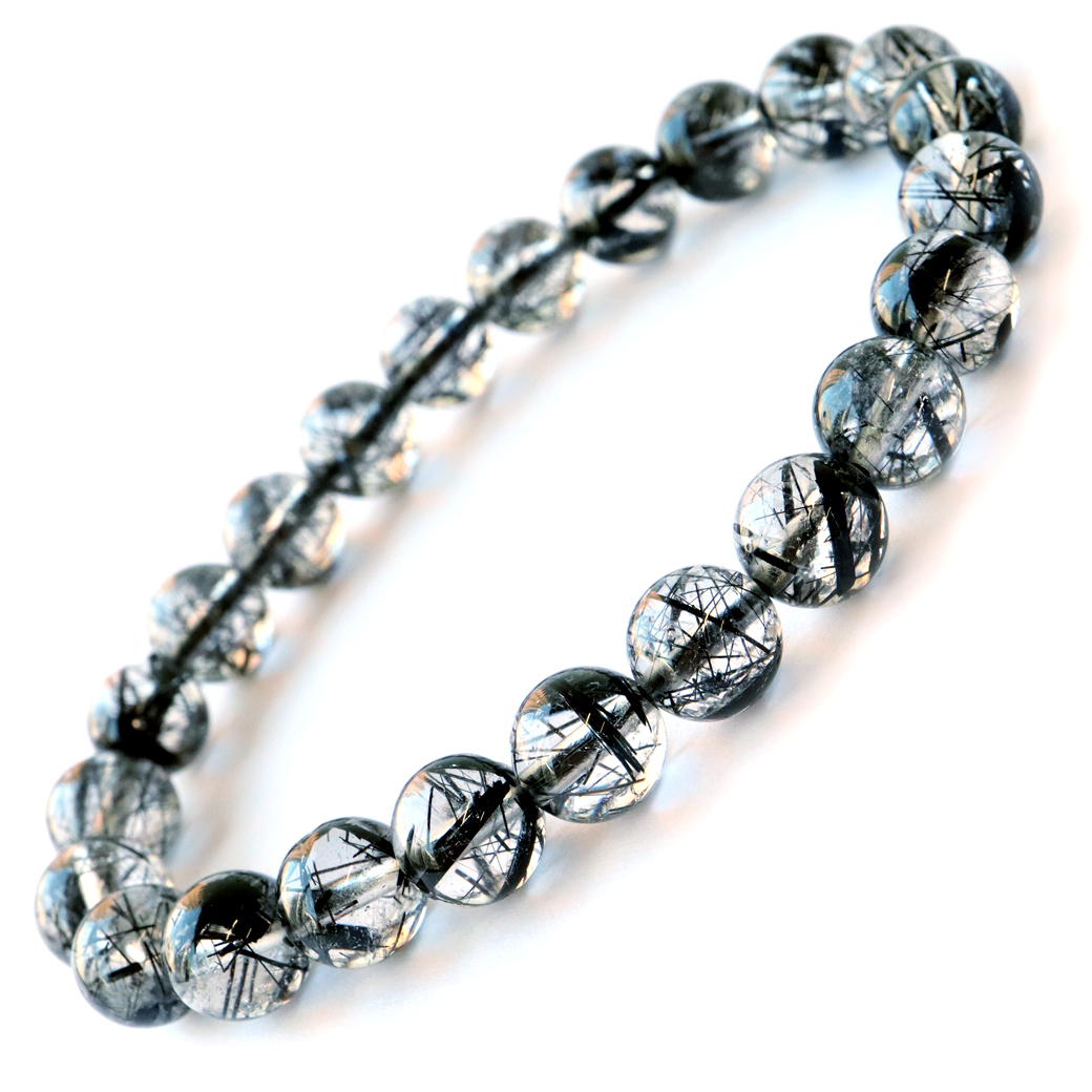 ブラック トルマリン イン クォーツ ブレスレット 8mm AAA 虹入り水晶 1点物 10月 誕生石