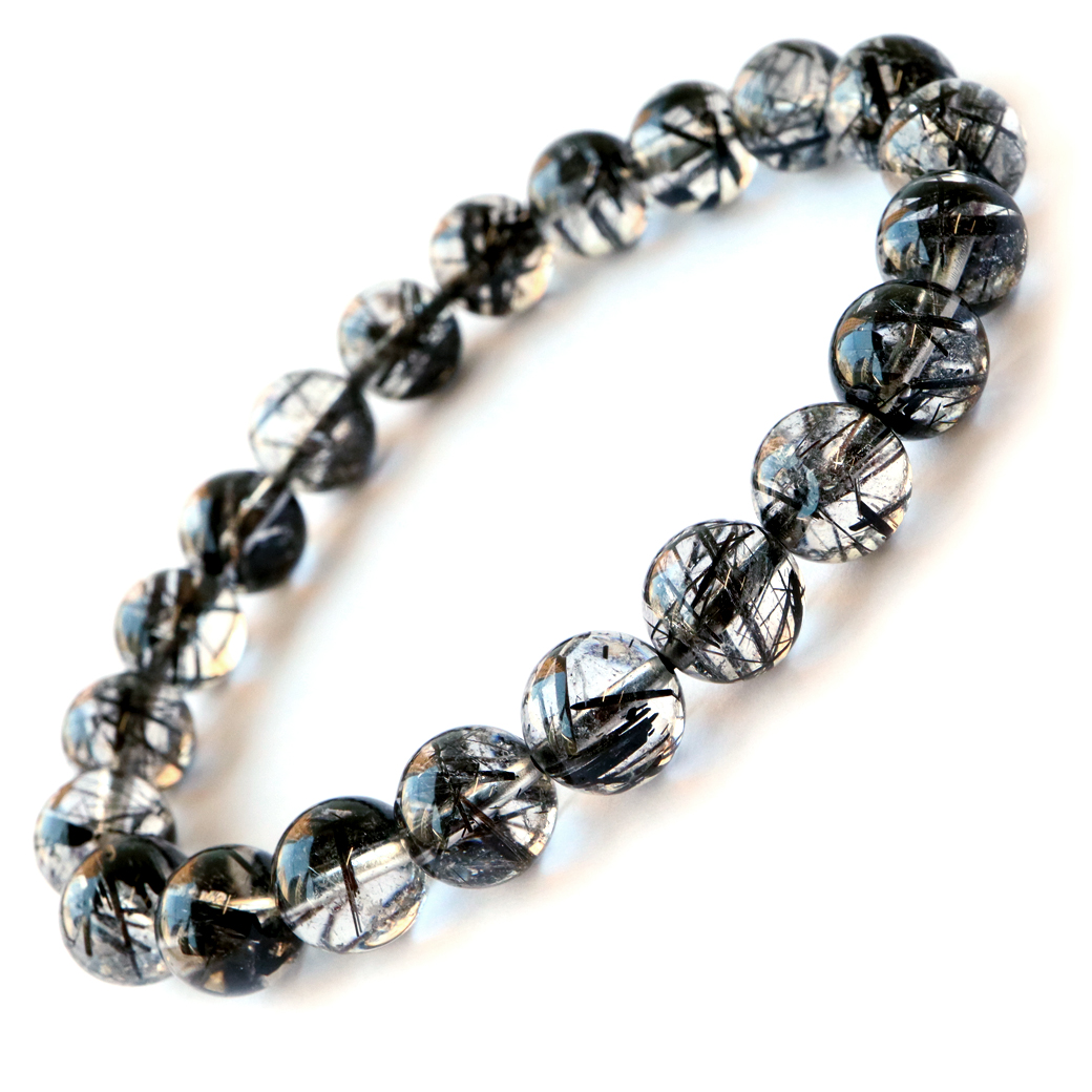 ブラック トルマリン イン クォーツ ブレスレット 9mm AAA 虹入り水晶 1点物 10月 誕生石