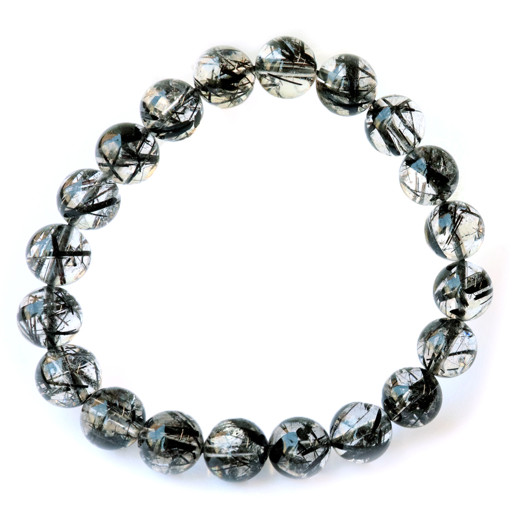 ブラック トルマリン イン クォーツ ブレスレット 10mm AAA 虹入り水晶 1点物 10月 誕生石