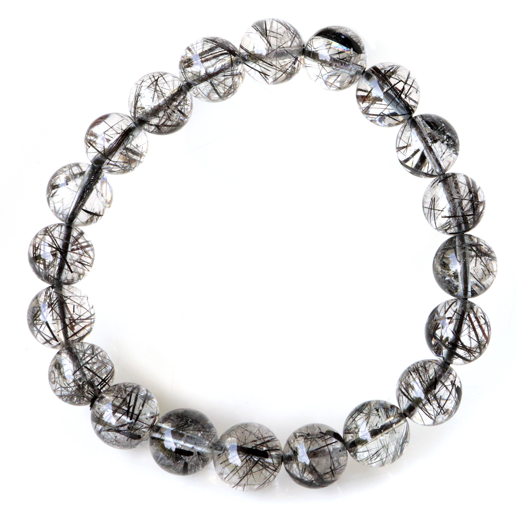 ブラック トルマリン イン クォーツ ブレスレット 9.5mm AAA  黒針 水晶 1点物 10月 誕生石 天然石 パワーストーン