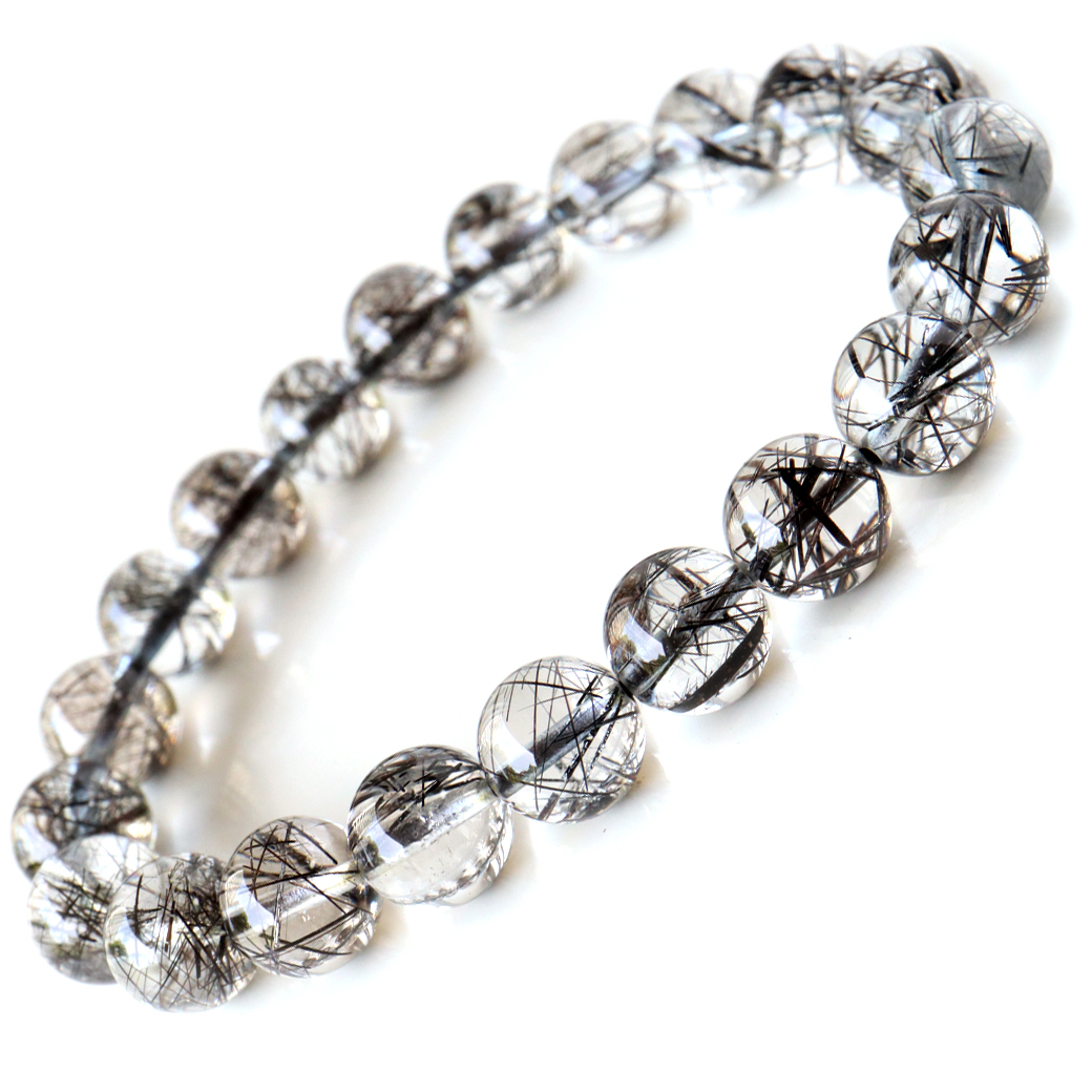 ブラック トルマリン イン クォーツ ブレスレット 9mm AAA  黒針 水晶 1点物 10月 誕生石 天然石 パワーストーン