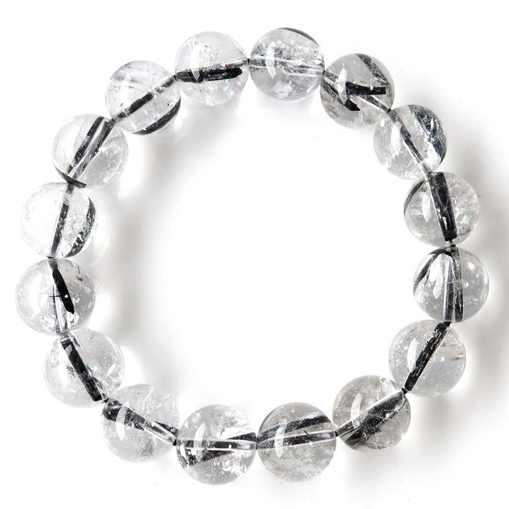 アイリス ブラックトルマリン イン クォーツ ブレスレット 12.5mm 虹入り水晶 1点物