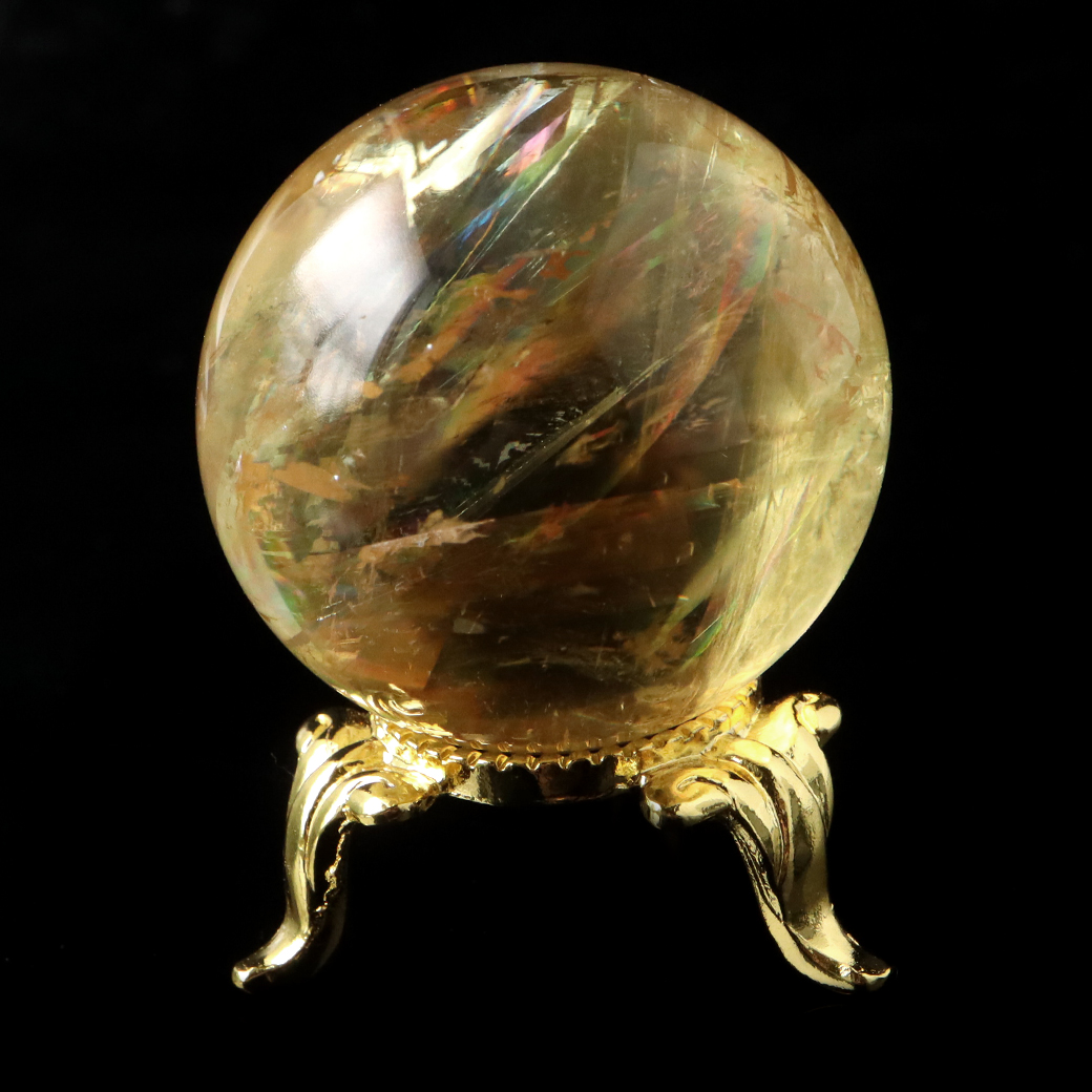 ゴールデン カルサイト 丸玉 虹入り レインボー 台座付き 天然石 パワーストーン