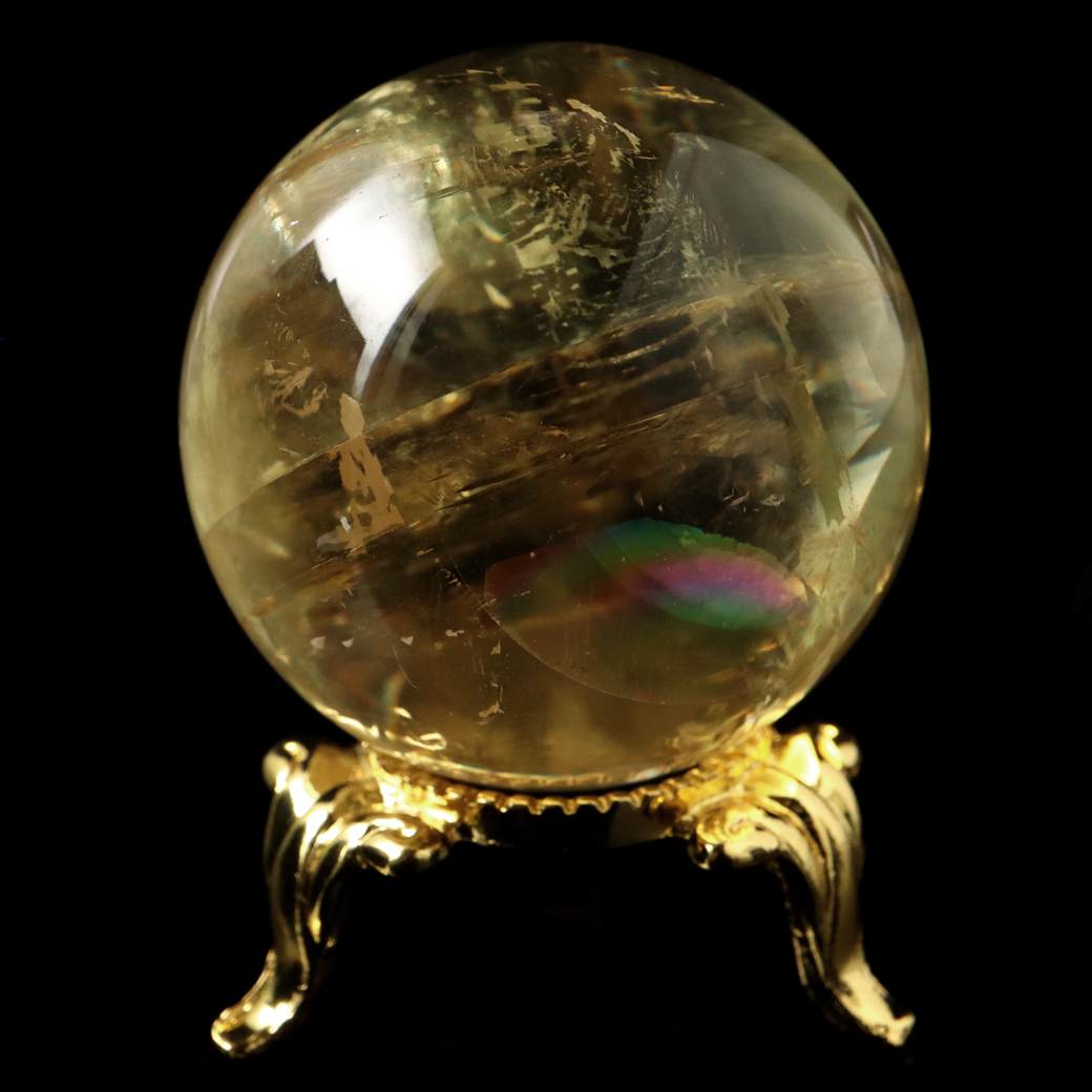 ゴールデン カルサイト 丸玉 虹入り レインボー 台座付き 天然石 パワーストーン