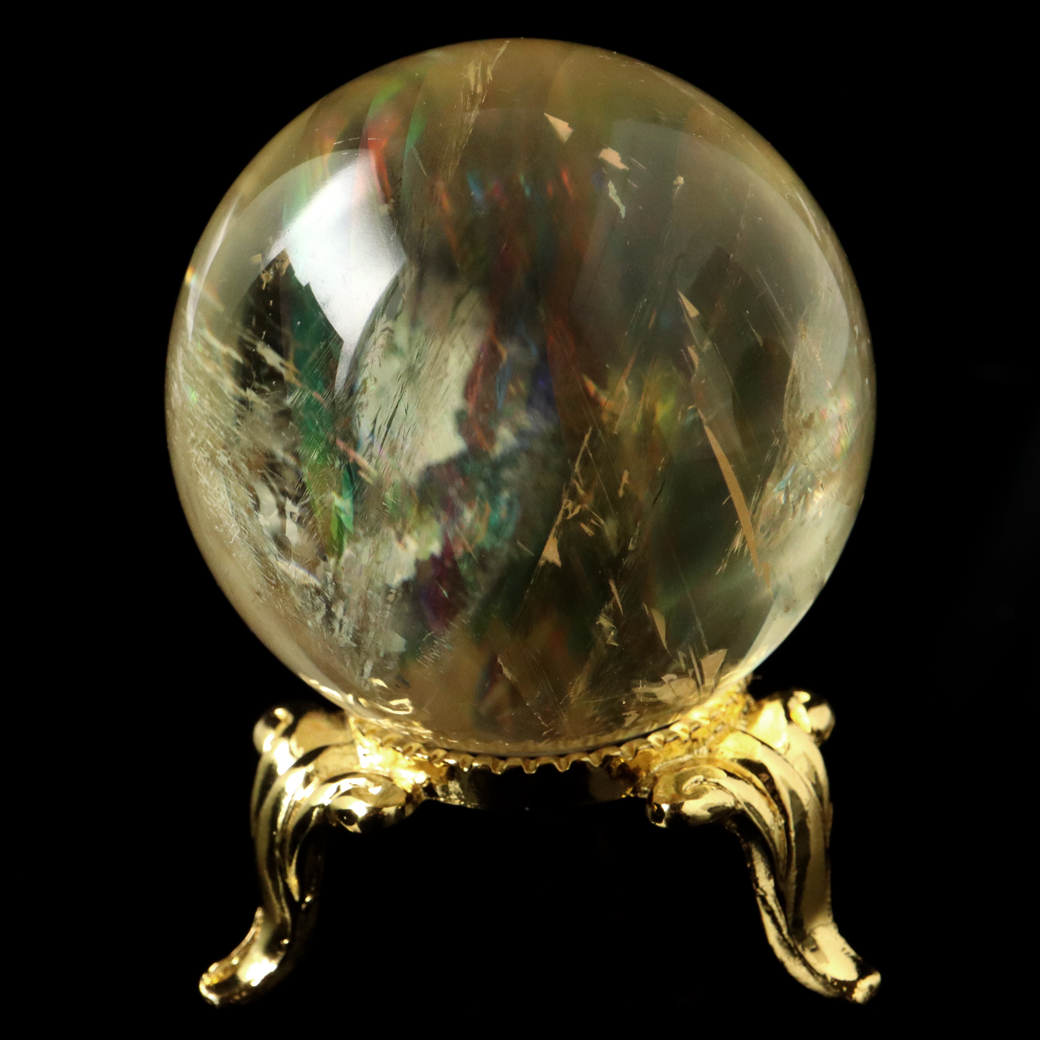 ゴールデン カルサイト 丸玉 虹入り レインボー 台座付き 天然石 パワーストーン