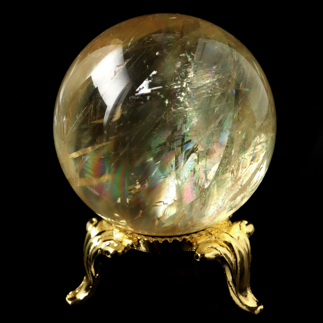 ゴールデン カルサイト 丸玉 虹入り レインボー 台座付き 天然石 パワーストーン