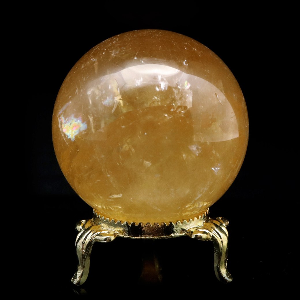 ゴールデン カルサイト 丸玉 台座付き 天然石 パワーストーン 1点もの 置き物 インテリア 方解石 風水 ほうかいせき イエロー