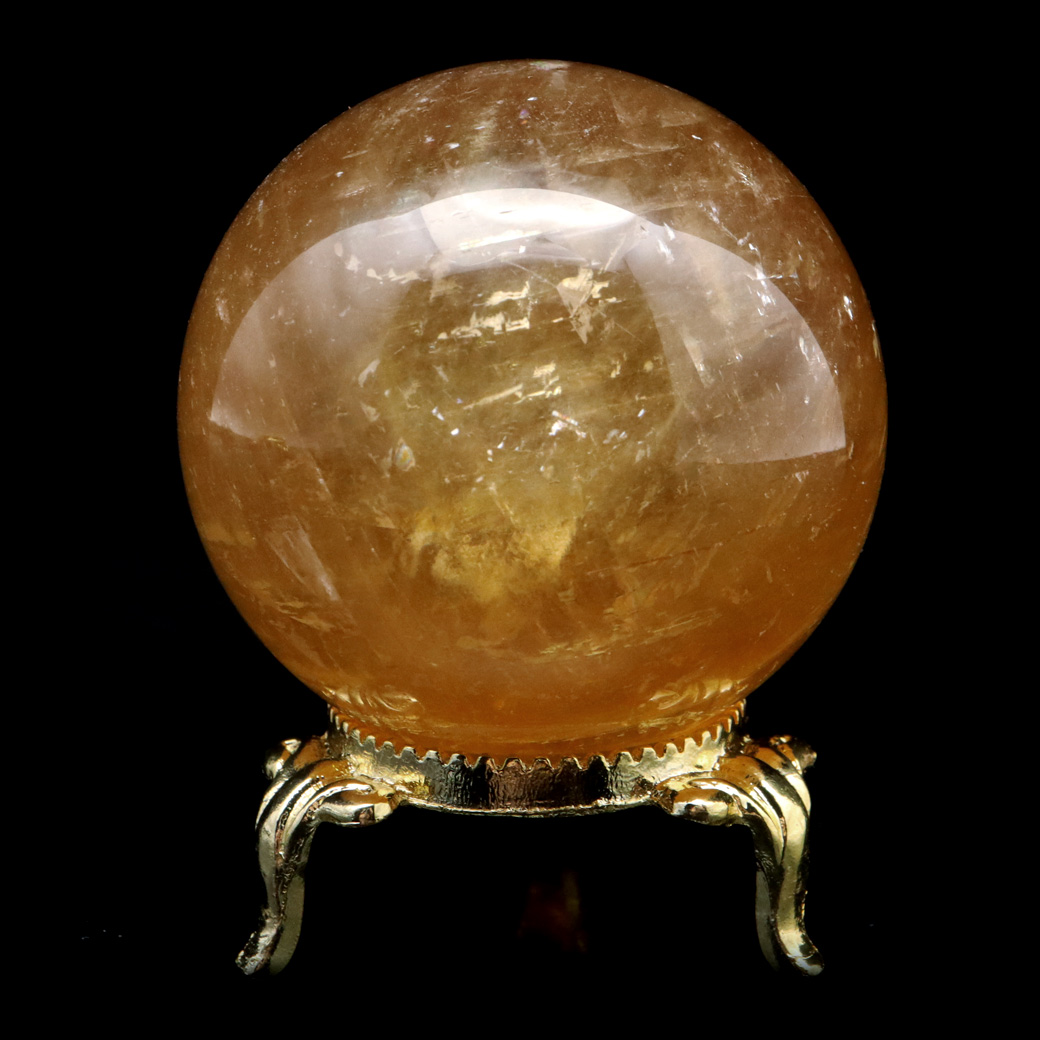 ゴールデン カルサイト 丸玉 台座付き 天然石 パワーストーン 1点もの 置き物 インテリア 方解石 風水 ほうかいせき イエロー