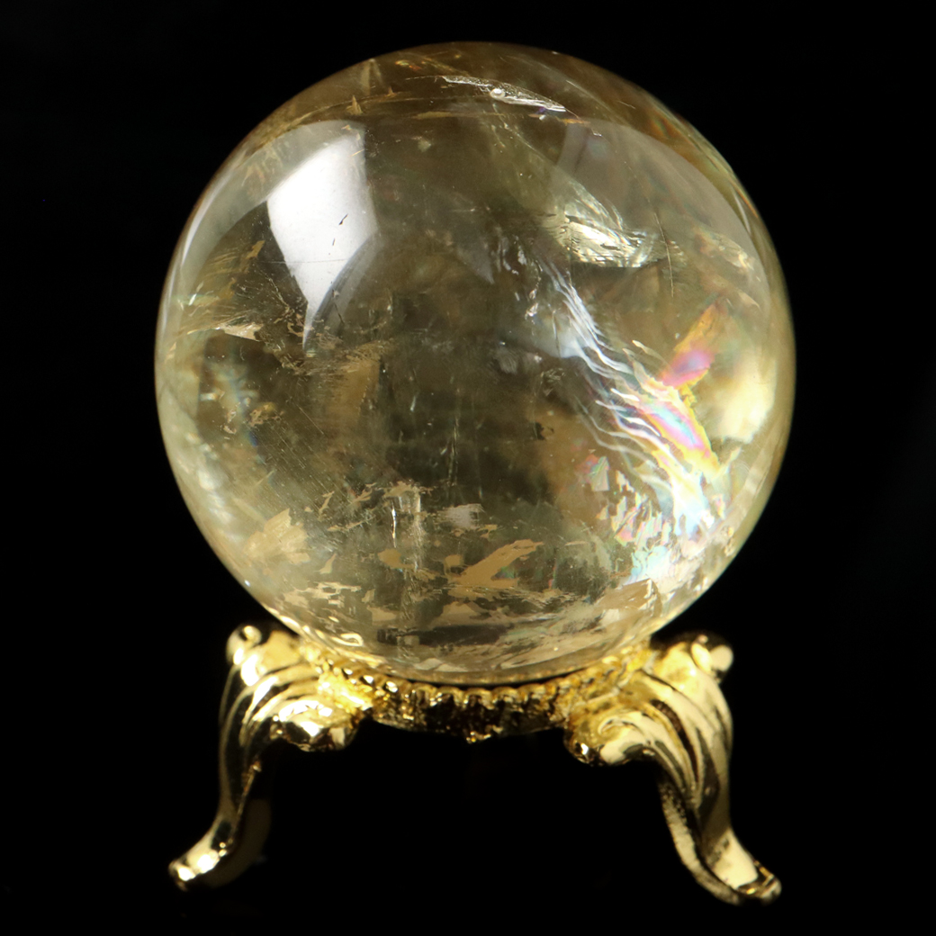 ゴールデン カルサイト 丸玉 虹入り レインボー 台座付き 天然石 パワーストーン