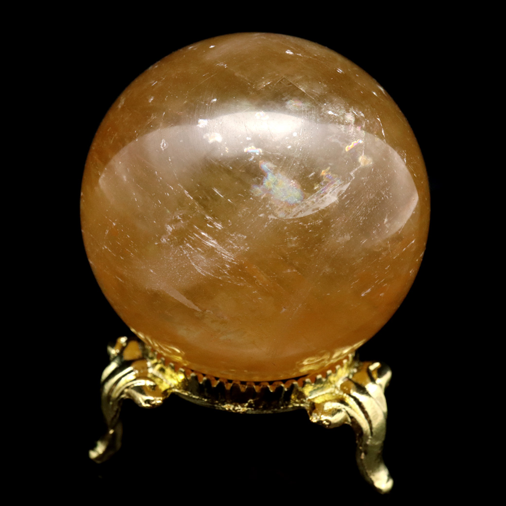 ゴールデン カルサイト 丸玉 台座付き 天然石 パワーストーン 1点もの 置き物 インテリア 方解石 風水 ほうかいせき イエロー