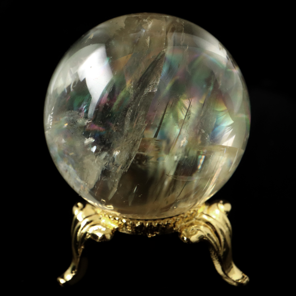ゴールデン カルサイト 丸玉 虹入り レインボー 台座付き 天然石 パワーストーン