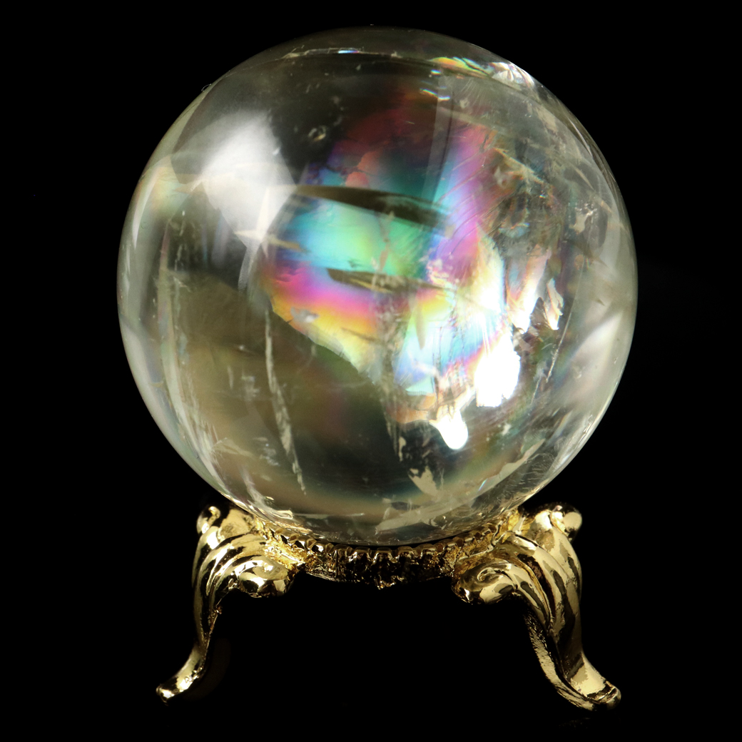 ゴールデン カルサイト 丸玉 虹入り レインボー 台座付き 天然石 パワーストーン